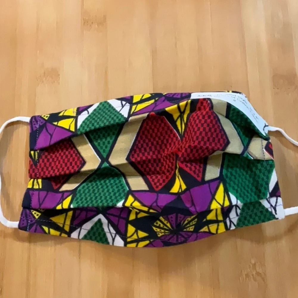 Face Mask African Ankara Cotton Fabric- Purple Red  Gold Adult-Nose Wire 8”x4”